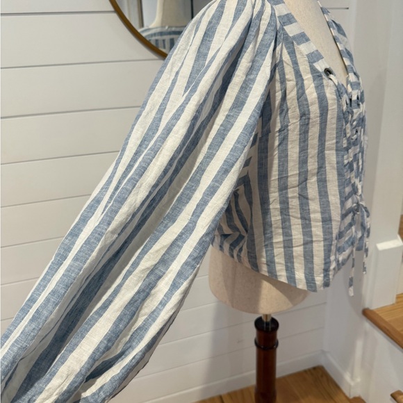 NWT Anthropologie Striped Linen Dolman Lace-Up Blue and White Women's Top - Med - Picture 9 of 14
